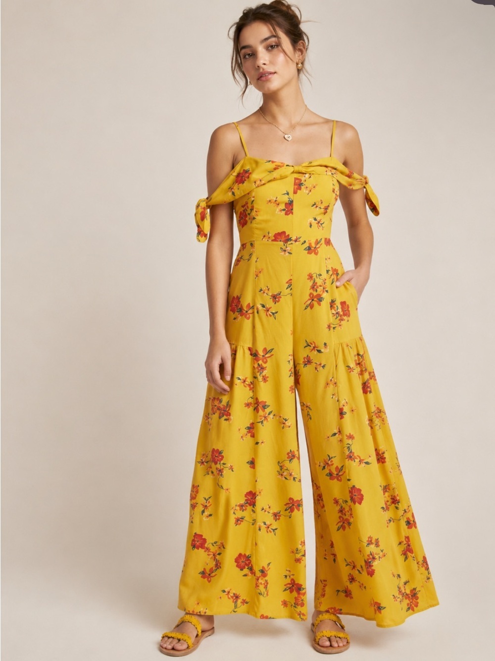 Anthropologie Londonderry floral yellow gold jumpsuit 36893